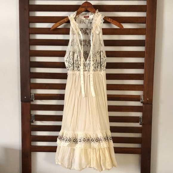 Free People - Lace, High Neck, Gauzy Cotton Dress - Picture 1 of 8